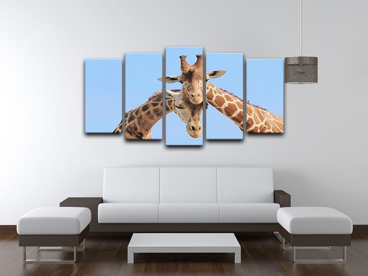 Giraffe couple in love with blue sky on background 5 Split Panel Canvas - Canvas Art Rocks - 3