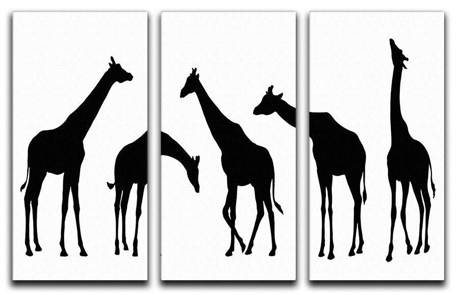 Giraffe silhouettes on the white background 3 Split Panel Canvas Print - Canvas Art Rocks - 1