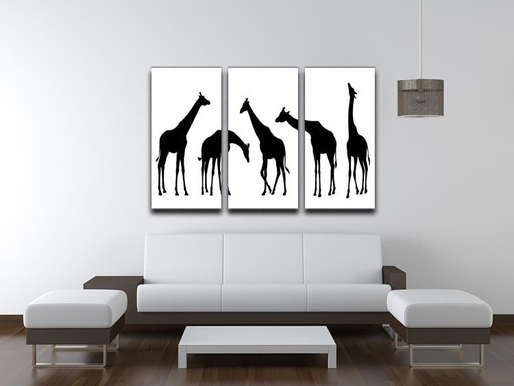 Giraffe silhouettes on the white background 3 Split Panel Canvas Print - Canvas Art Rocks - 3