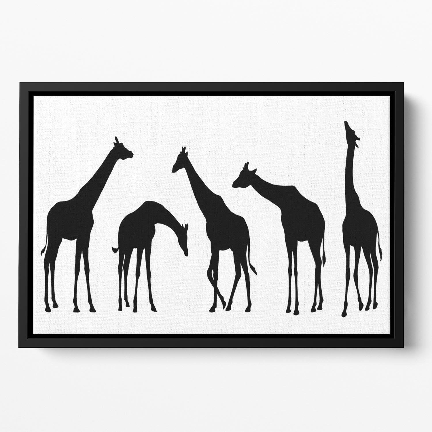 Giraffe silhouettes on the white background Floating Framed Canvas - Canvas Art Rocks - 2