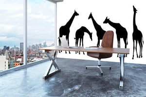 Giraffe silhouettes on the white background Wall Mural Wallpaper - Canvas Art Rocks - 3