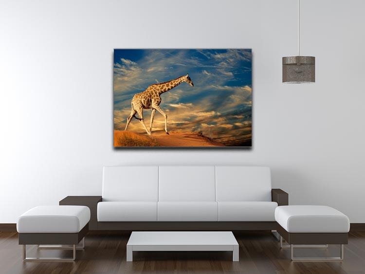 Giraffe walking on a sand dune with clouds South Africa Canvas Print or Poster - Canvas Art Rocks - 4