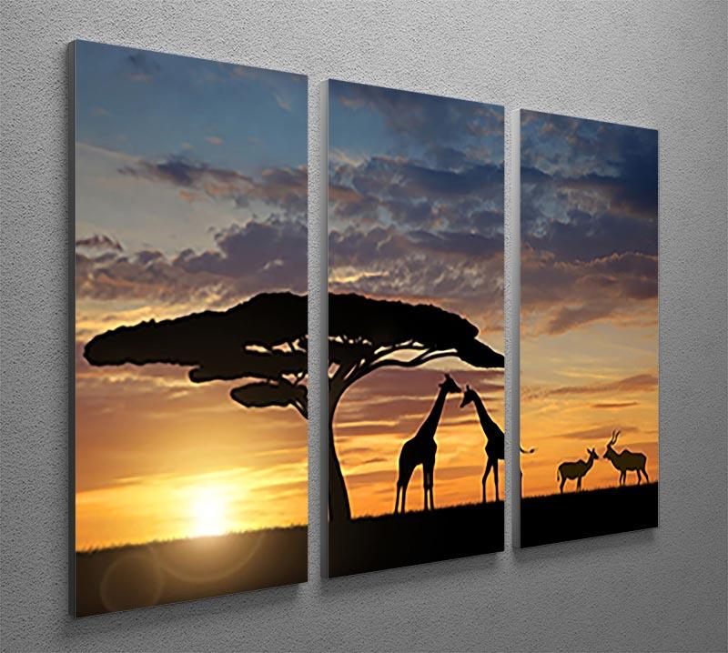 Giraffes with Kudu at sunset 3 Split Panel Canvas Print - Canvas Art Rocks - 2
