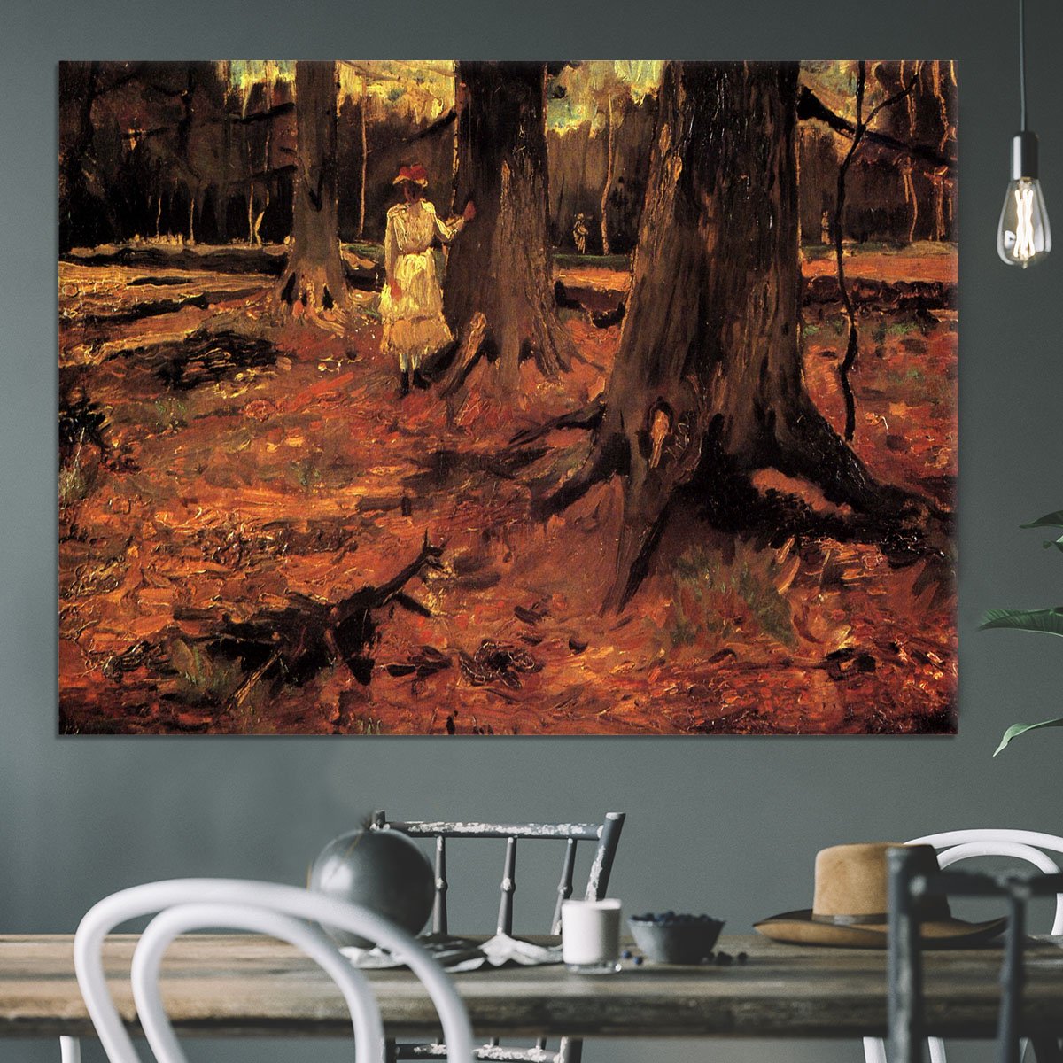 Girl in White in the Woods by Van Gogh Canvas Print or Poster