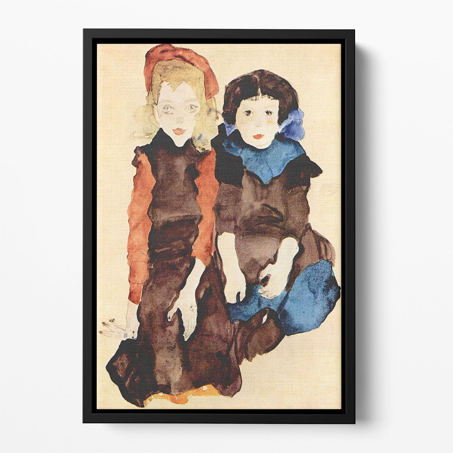 Girls by Egon Schiele Floating Framed Canvas