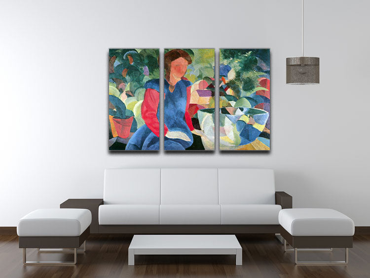 Girls with fish bell by Macke 3 Split Panel Canvas Print - Canvas Art Rocks - 3