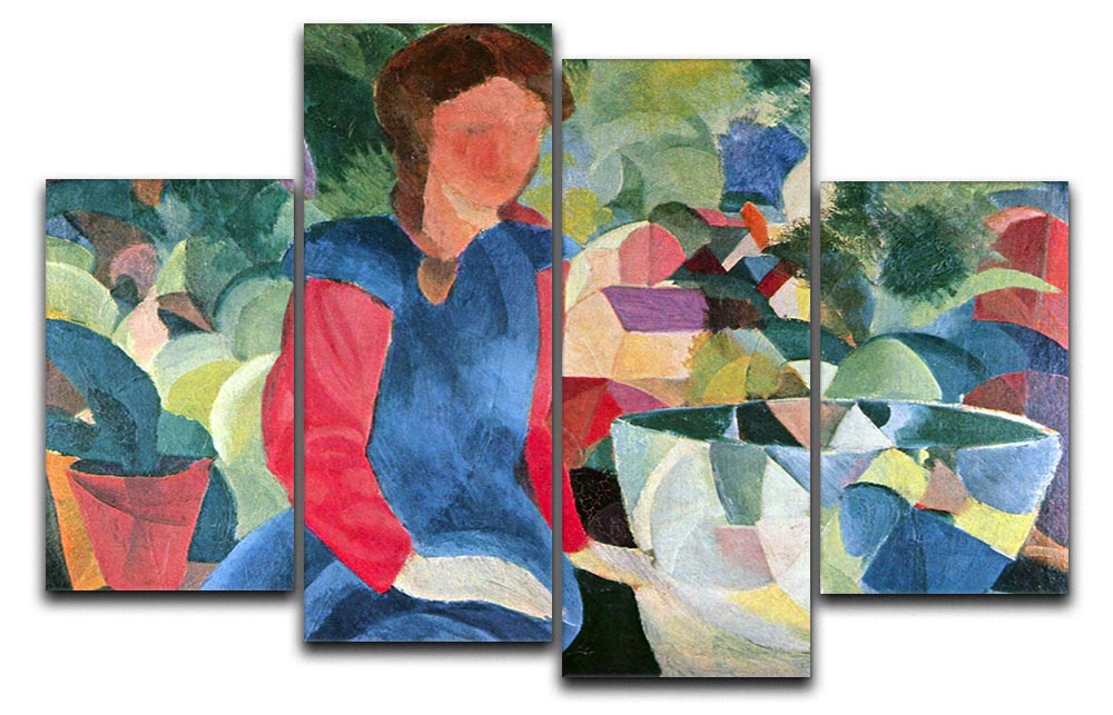 Girls with fish bell by Macke 4 Split Panel Canvas - Canvas Art Rocks - 1