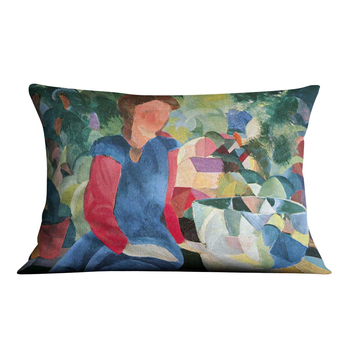 Girls with fish bell by Macke Cushion - Canvas Art Rocks - 4