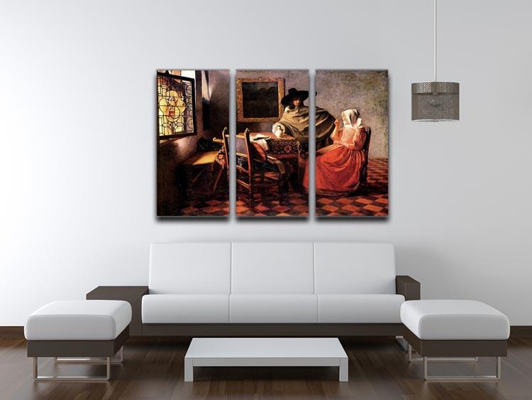 Glass of wine by Vermeer 3 Split Panel Canvas Print - Canvas Art Rocks - 3