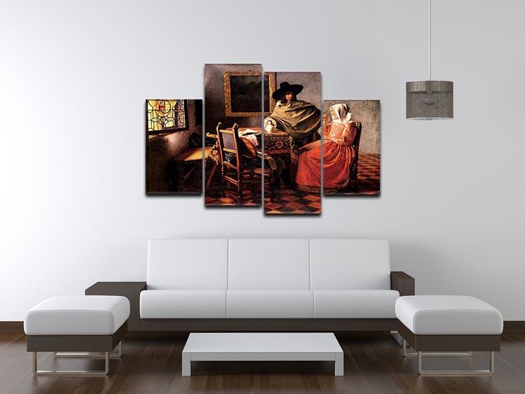 Glass of wine by Vermeer 4 Split Panel Canvas - Canvas Art Rocks - 3