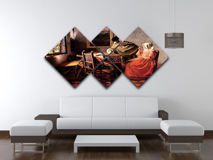 Glass of wine by Vermeer 4 Square Multi Panel Canvas - Canvas Art Rocks - 3