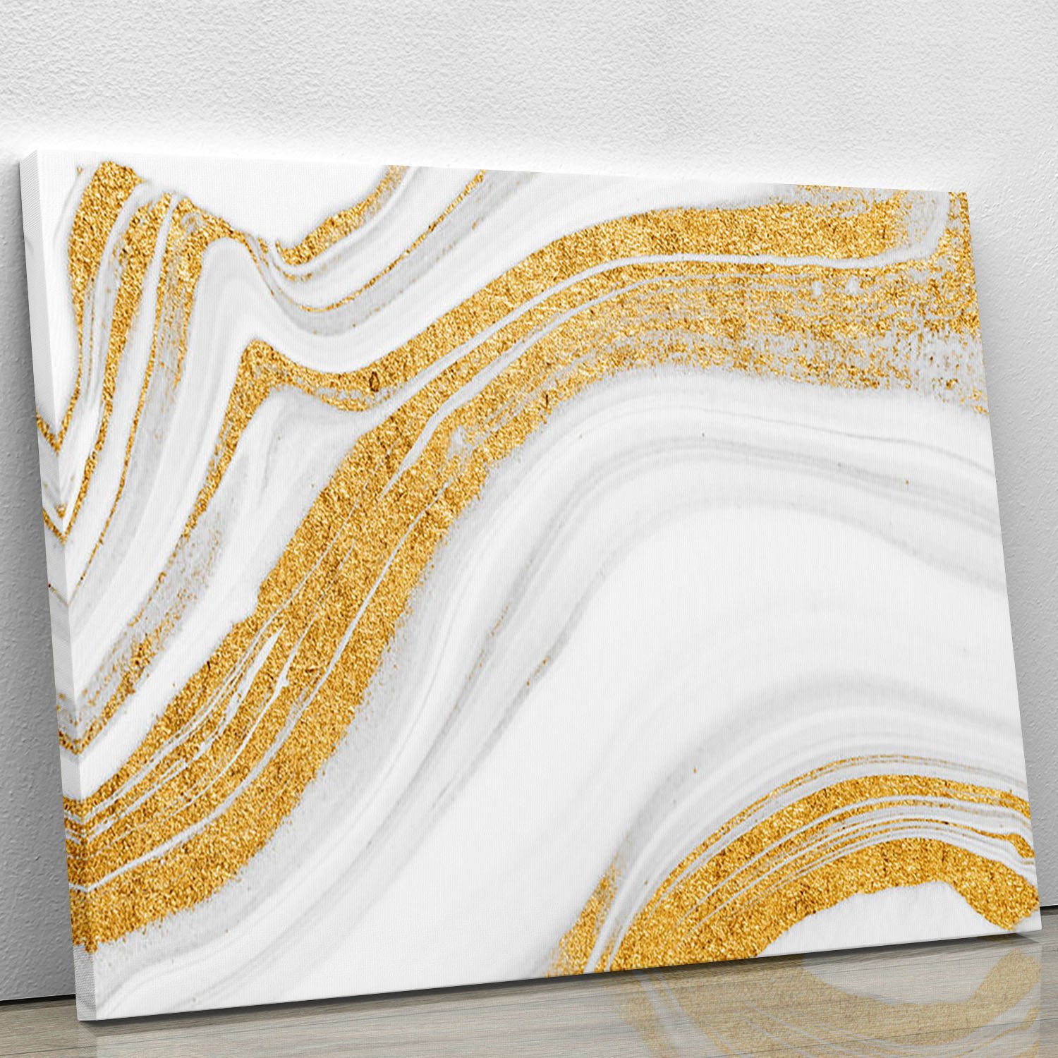 Gold White and Grey Marble Waves Canvas Print or Poster