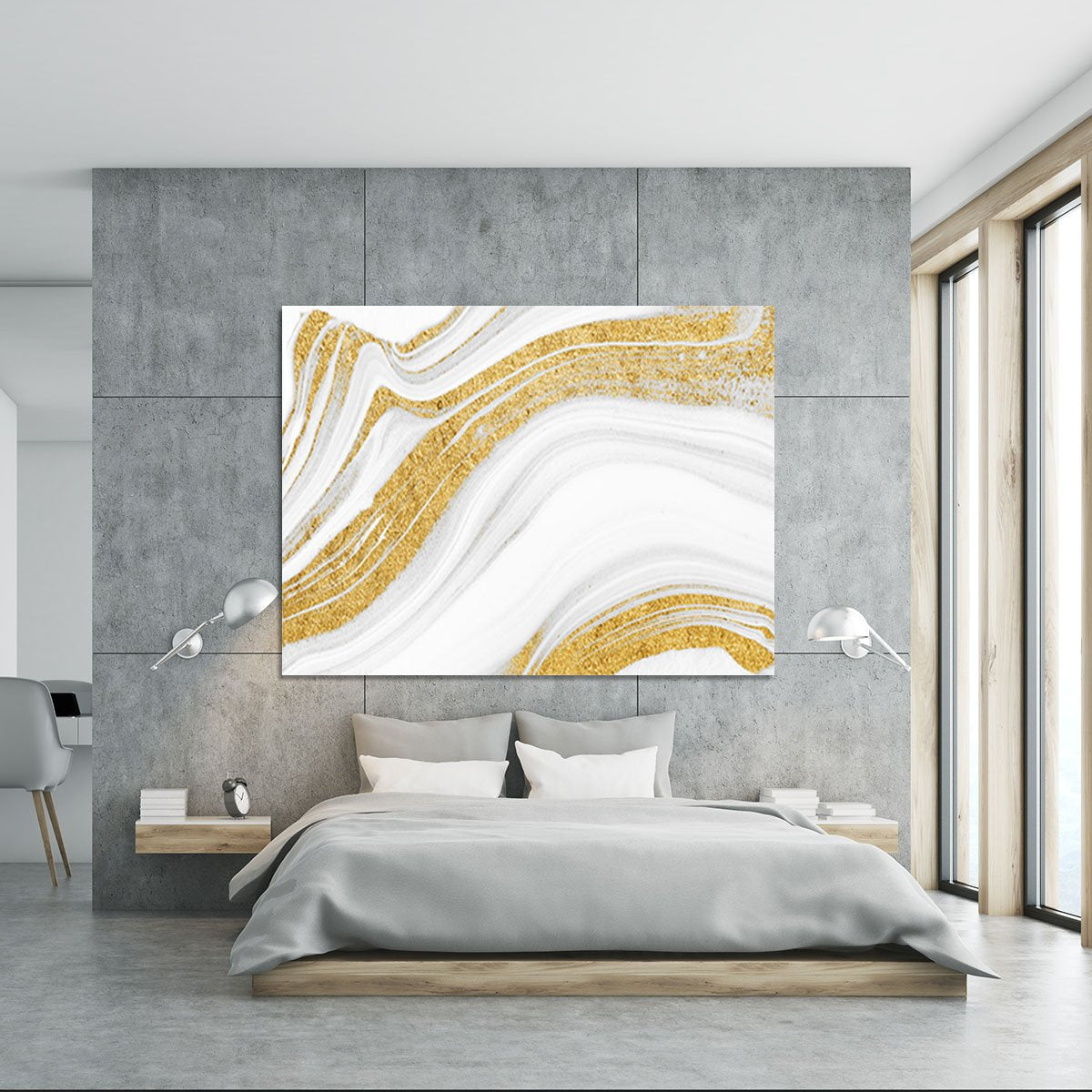 Gold White and Grey Marble Waves Canvas Print or Poster