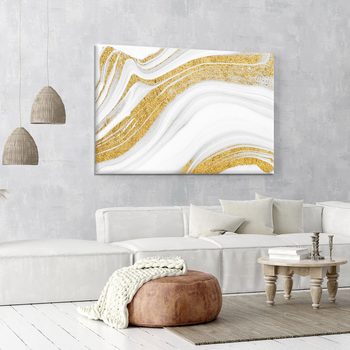 Gold White and Grey Marble Waves Canvas Print or Poster