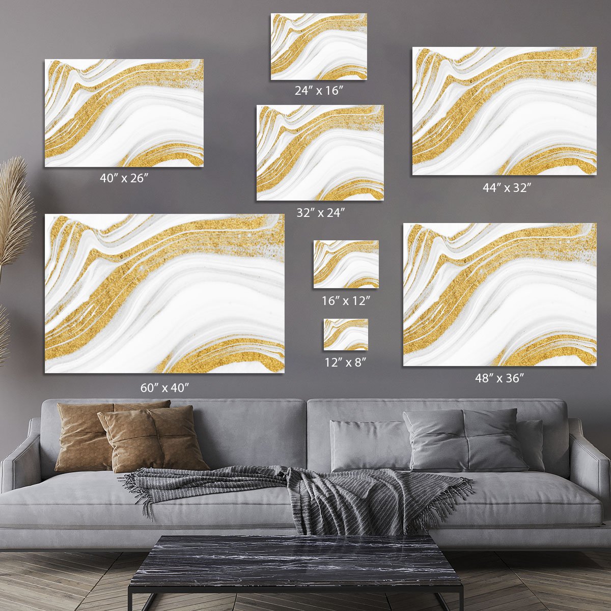 Gold White and Grey Marble Waves Canvas Print or Poster