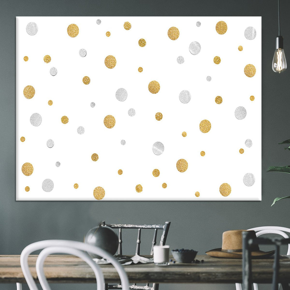 Gold and Silver Glitter Polka Dot Canvas Print or Poster