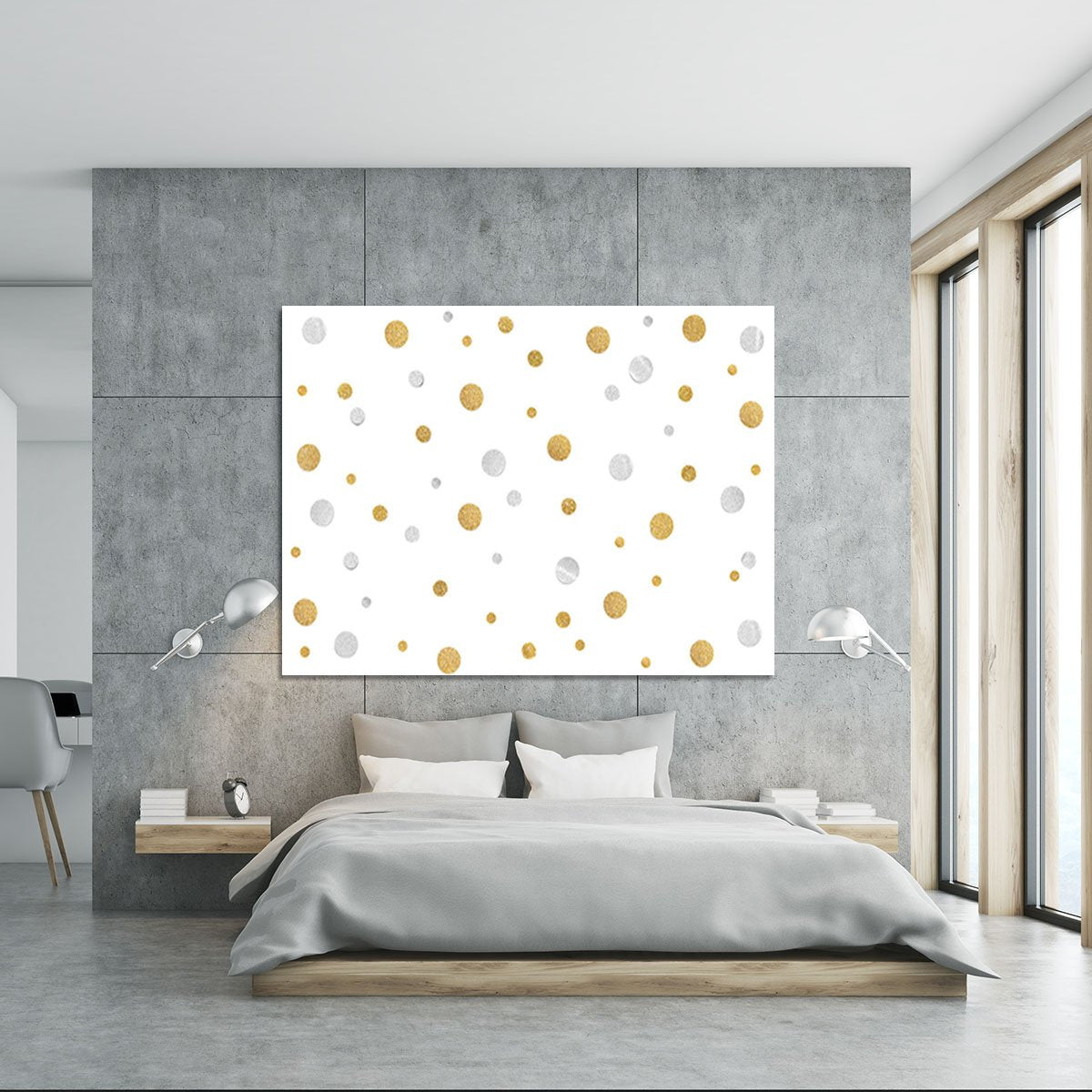 Gold and Silver Glitter Polka Dot Canvas Print or Poster