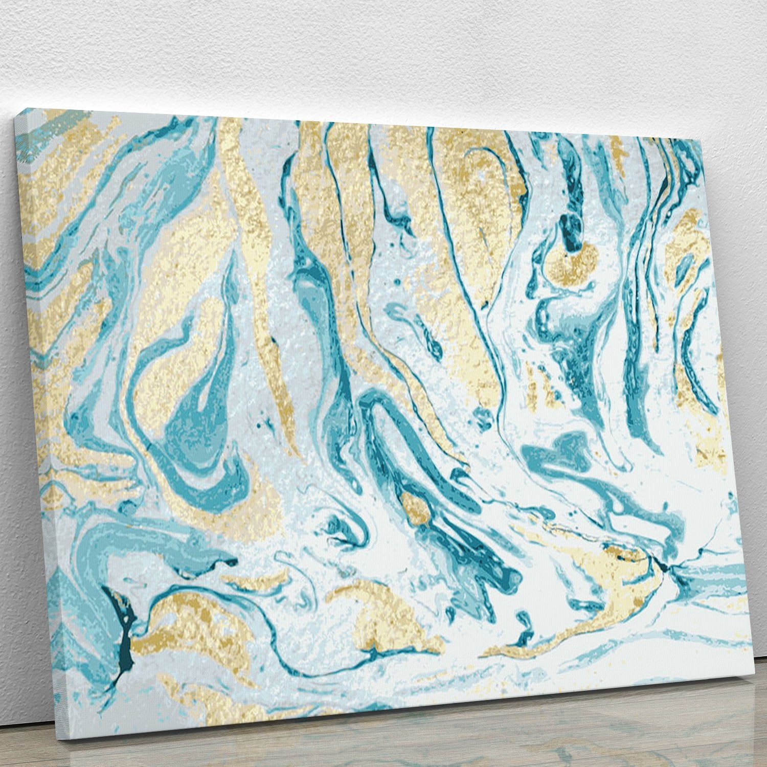 Gold and Teal Swirled Marble Canvas Print or Poster