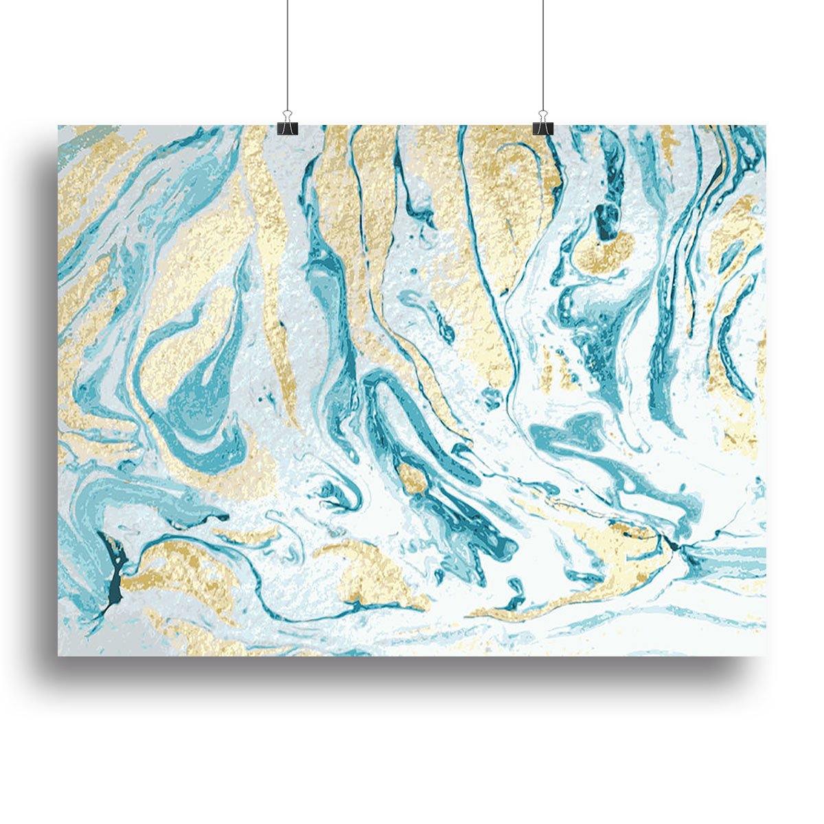 Gold and Teal Swirled Marble Canvas Print or Poster