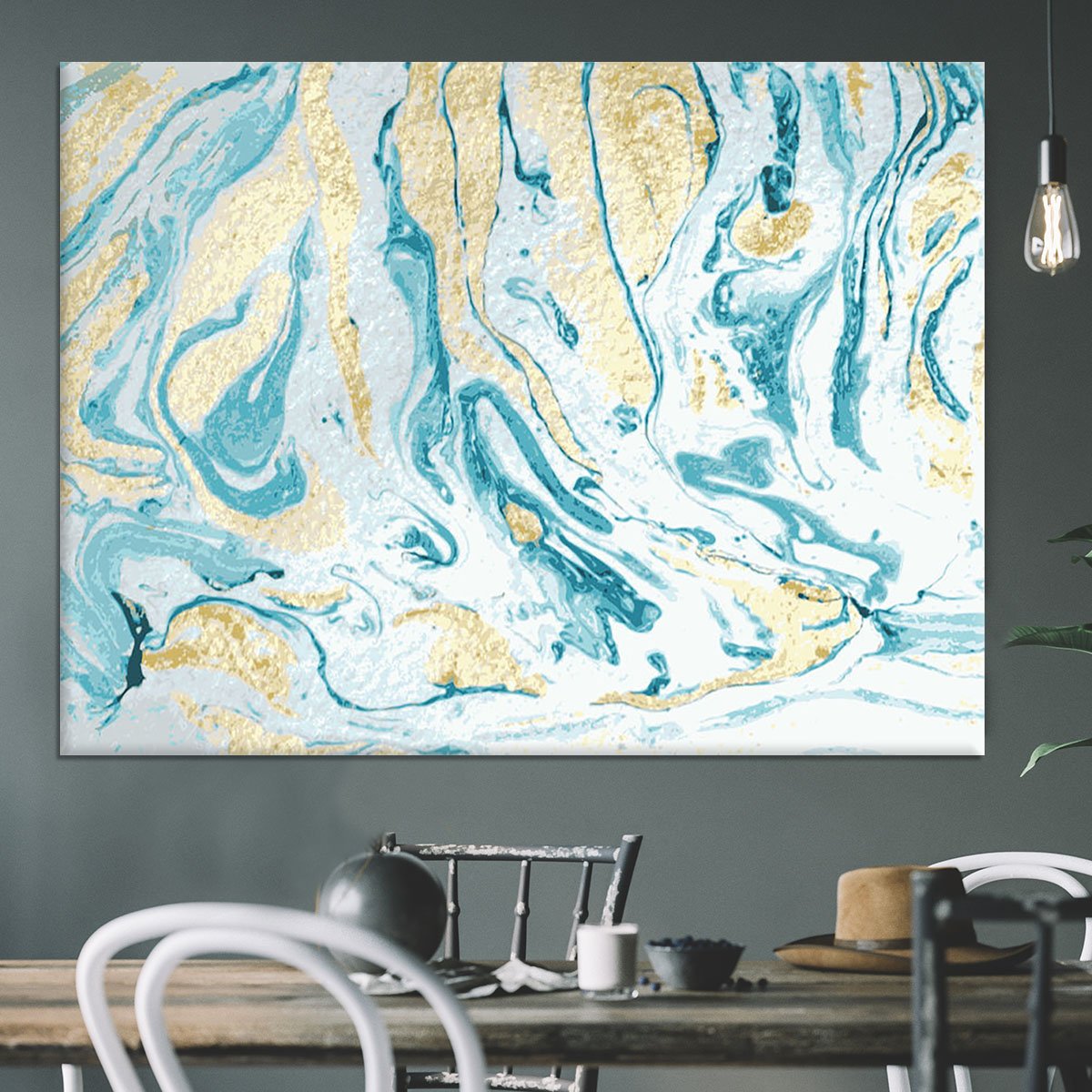 Gold and Teal Swirled Marble Canvas Print or Poster