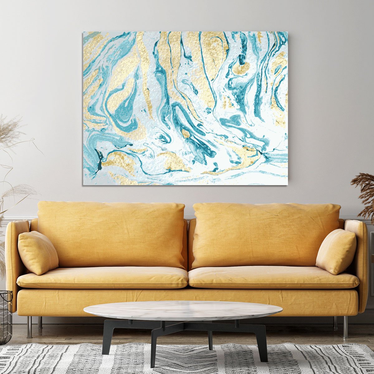 Gold and Teal Swirled Marble Canvas Print or Poster