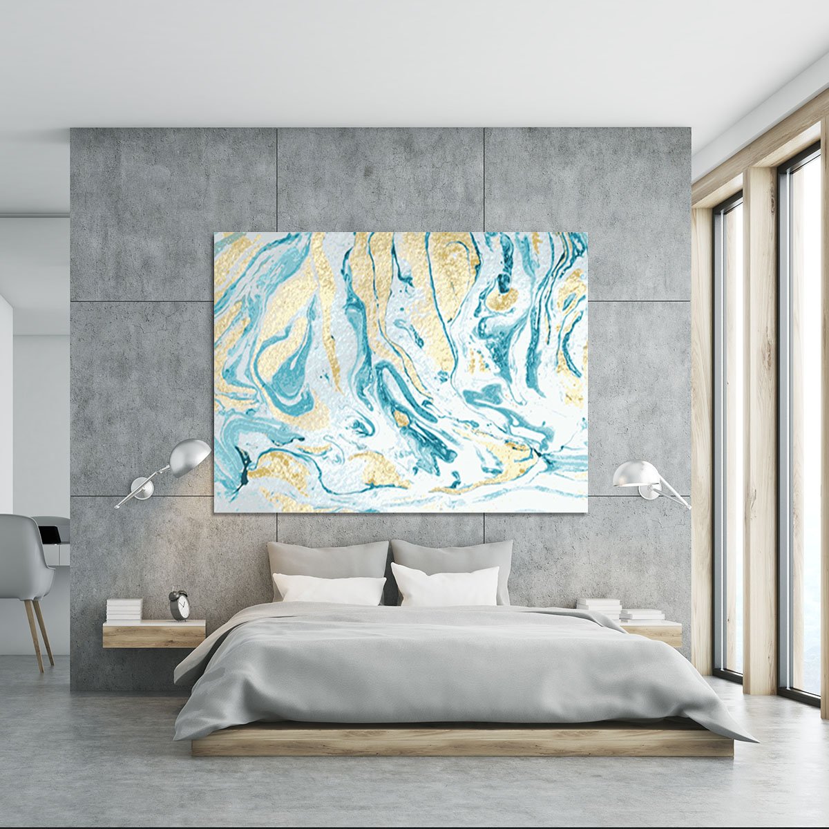 Gold and Teal Swirled Marble Canvas Print or Poster