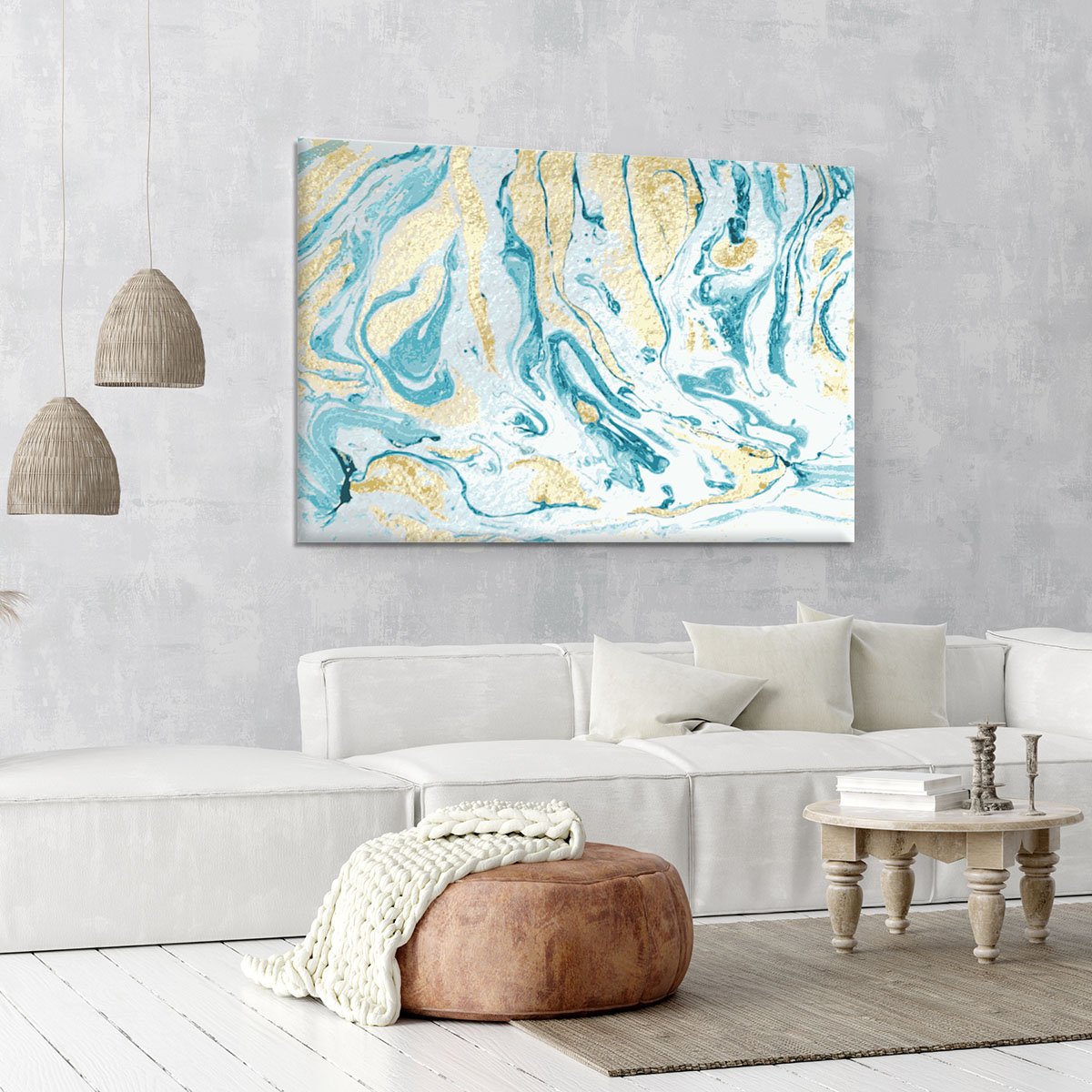 Gold and Teal Swirled Marble Canvas Print or Poster