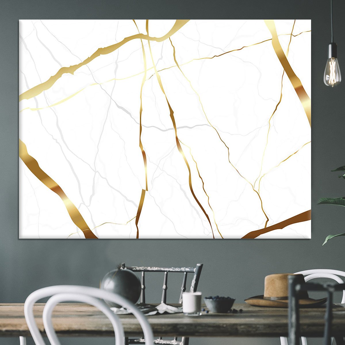 Gold and White Veined Marble Canvas Print or Poster