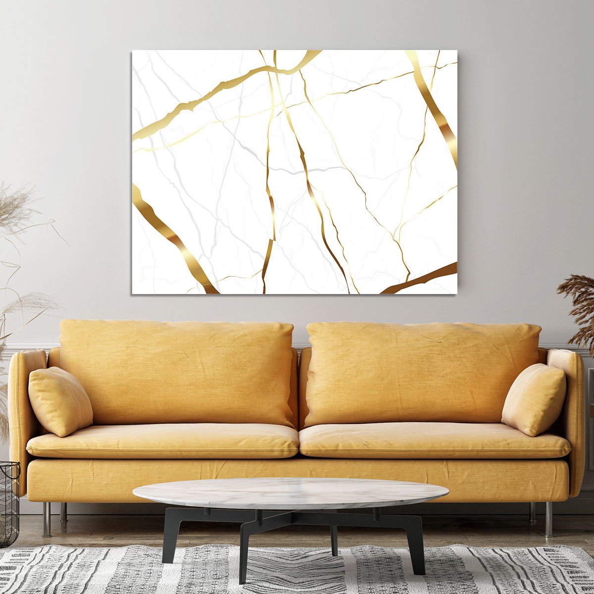Gold and White Veined Marble Canvas Print or Poster