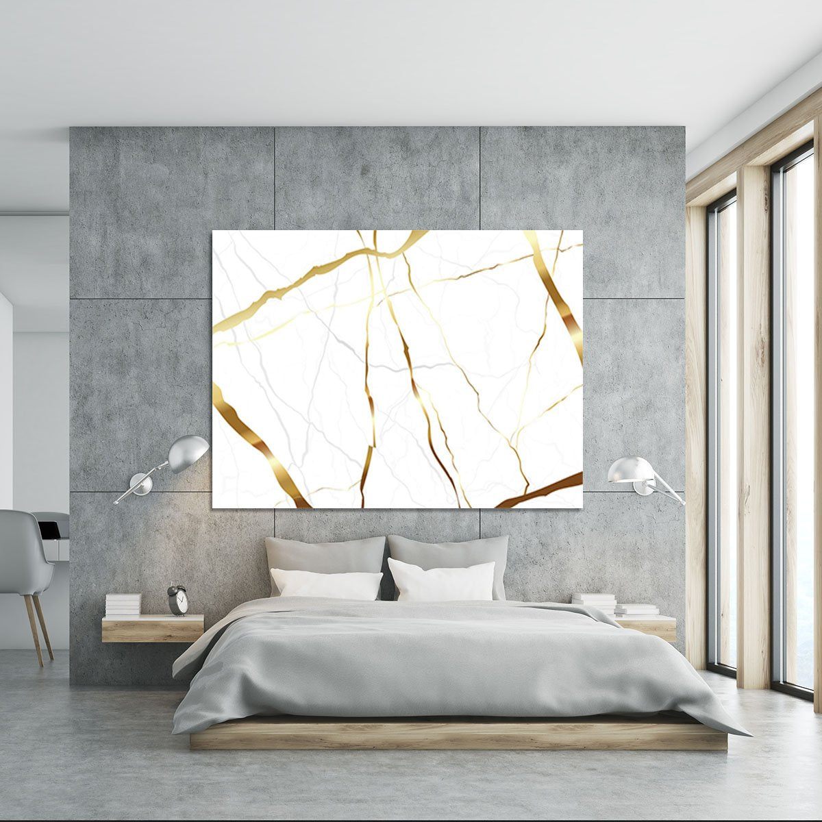 Gold and White Veined Marble Canvas Print or Poster