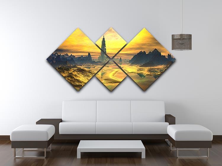 Golden Alien Landscape 4 Square Multi Panel Canvas  - Canvas Art Rocks - 3