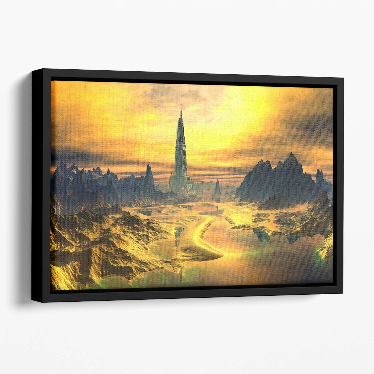 Golden Alien Landscape Floating Framed Canvas