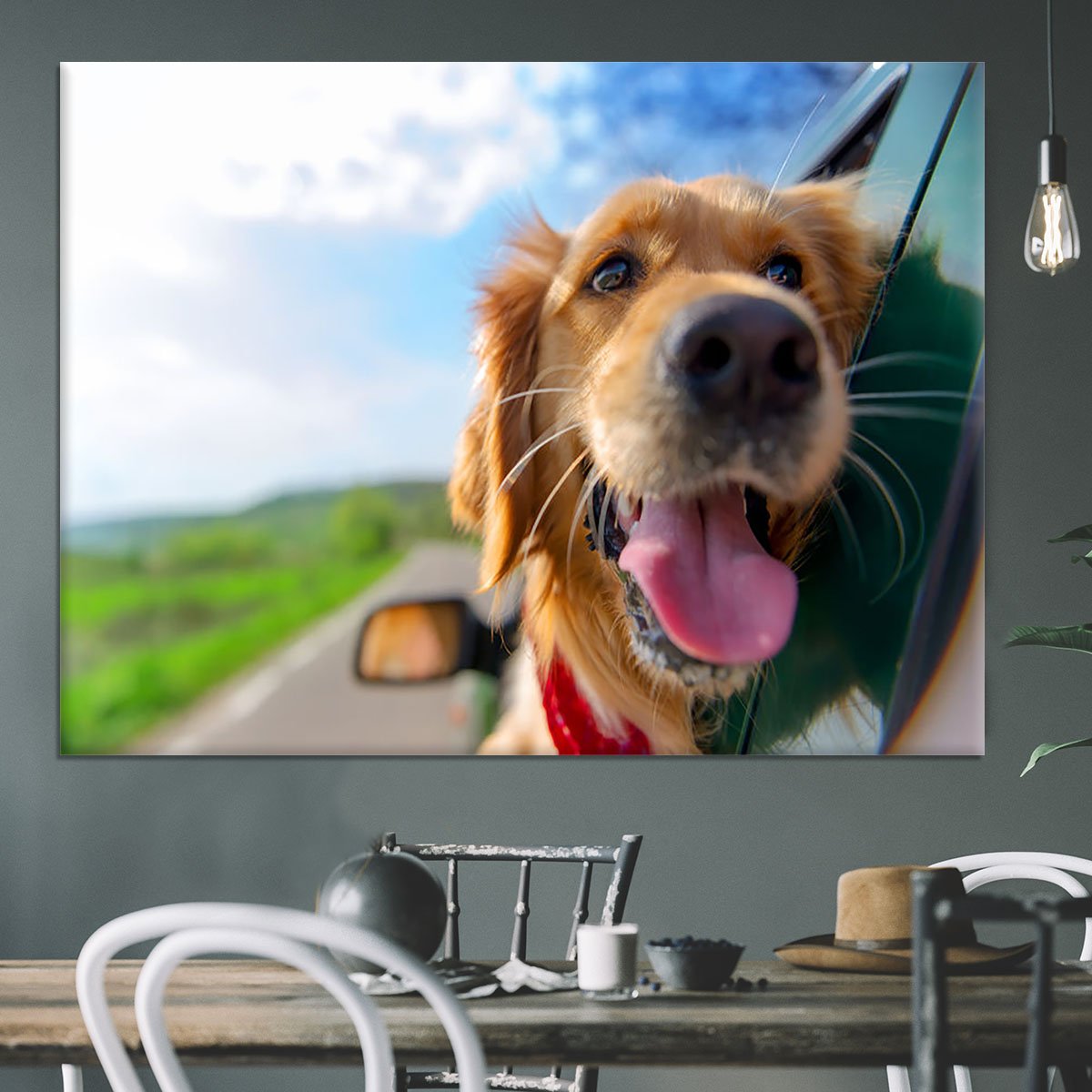 Golden Retriever Looking Out Of Car Window Canvas Print or Poster