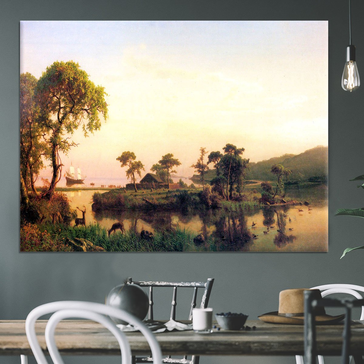 Gosnold on Cuttyhunk 1602 by Bierstadt Canvas Print or Poster