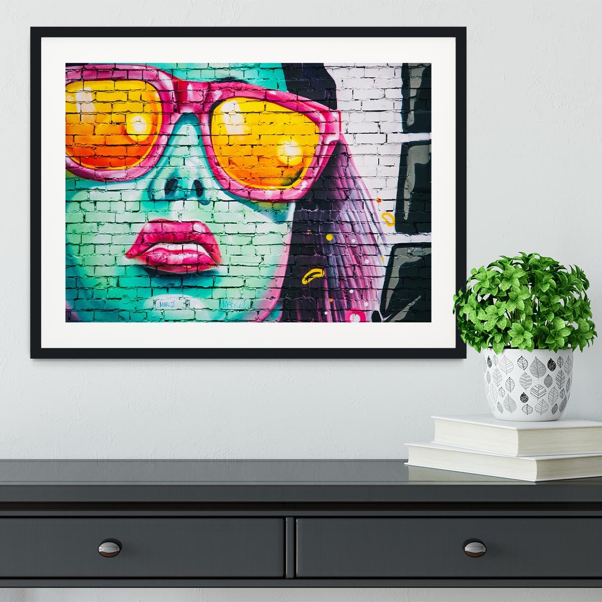 Graffiti Glasses Framed Print - Canvas Art Rocks - 1