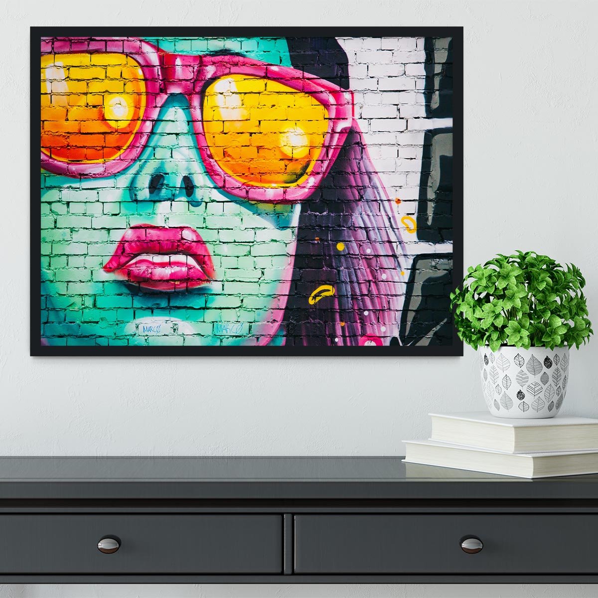 Graffiti Glasses Framed Print - Canvas Art Rocks - 2