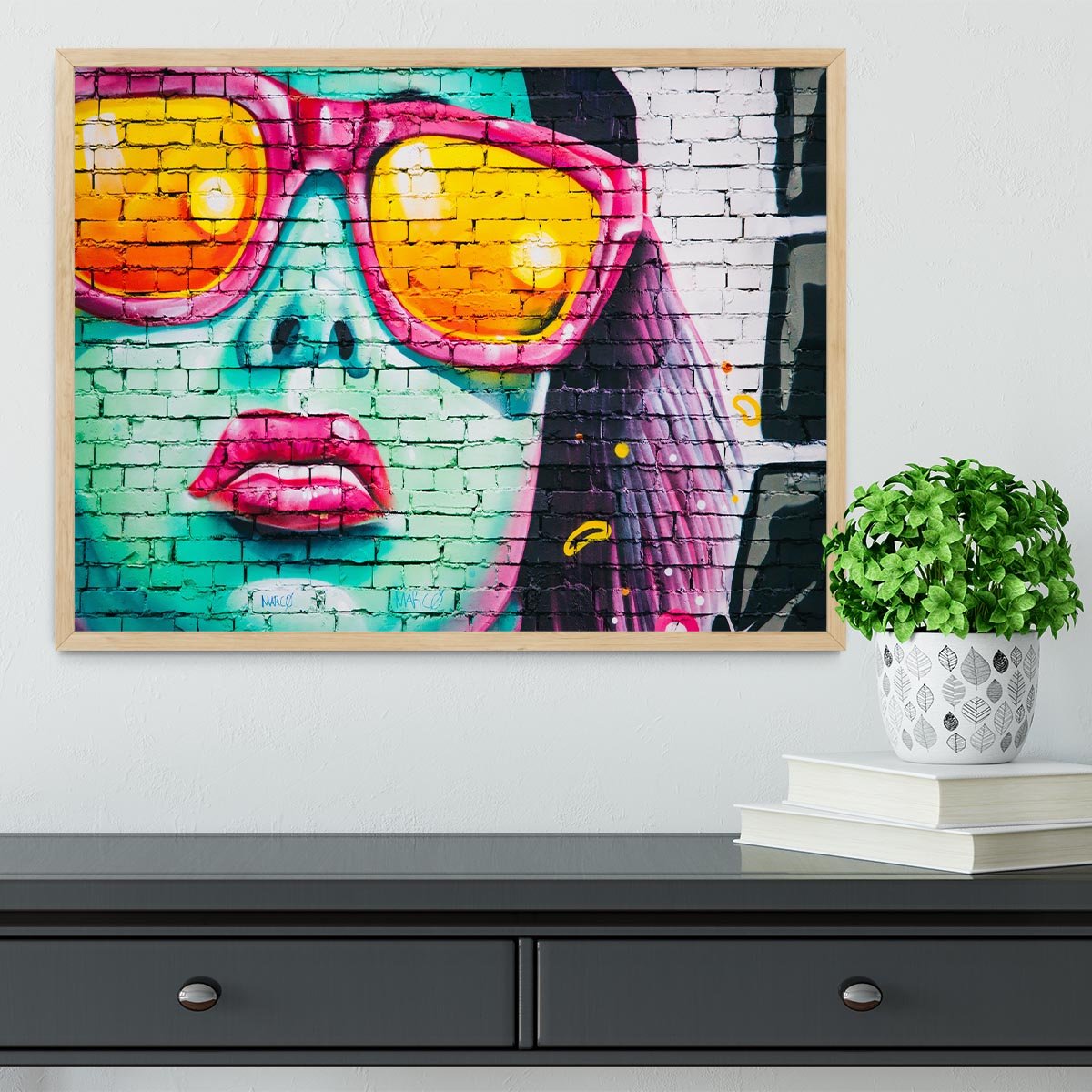 Graffiti Glasses Framed Print - Canvas Art Rocks - 4