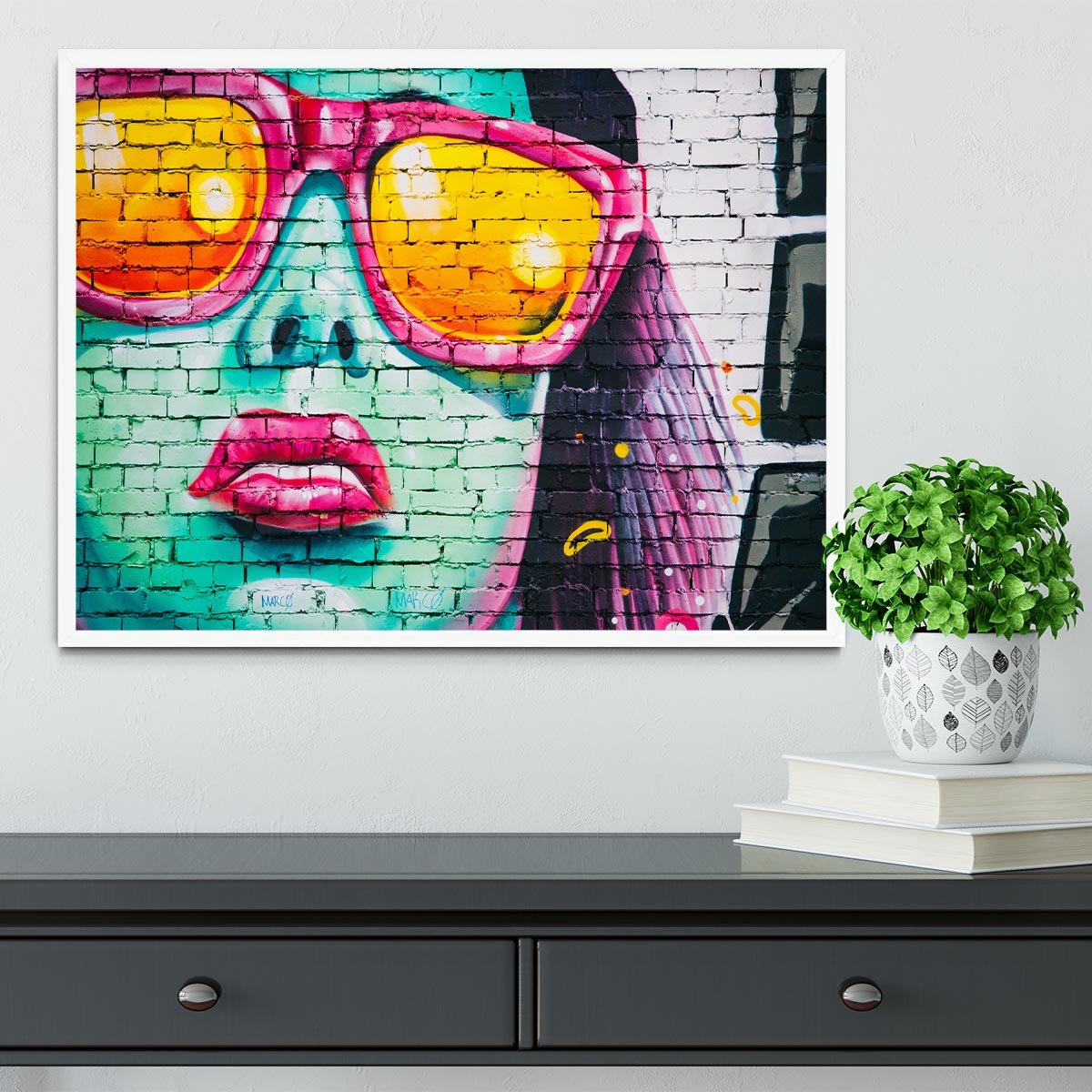 Graffiti Glasses Framed Print - Canvas Art Rocks -6