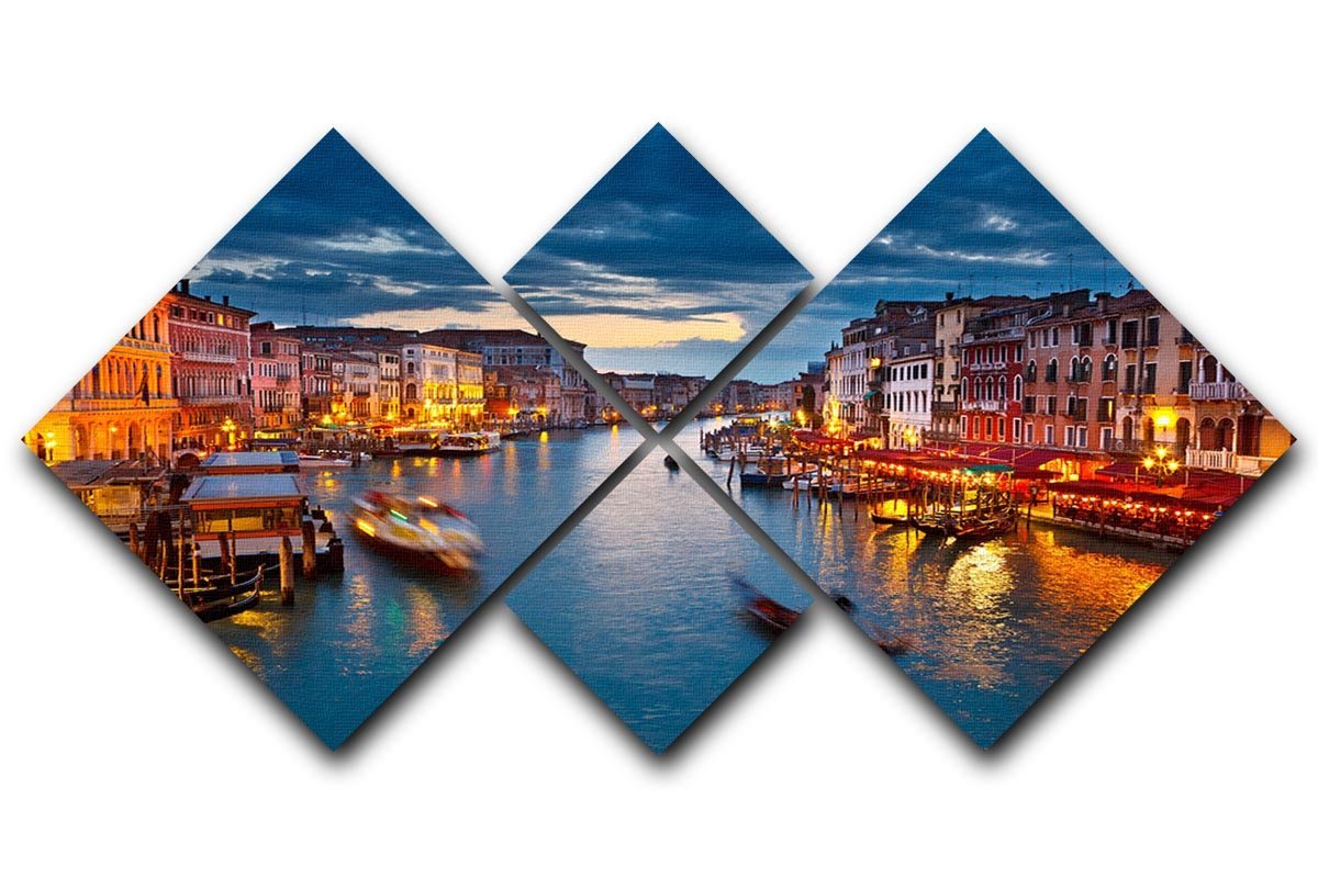 Grand Canal at night Venice 4 Square Multi Panel Canvas  - Canvas Art Rocks - 1