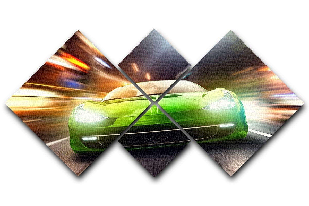 Green Race Car 4 Square Multi Panel Canvas  - Canvas Art Rocks - 1