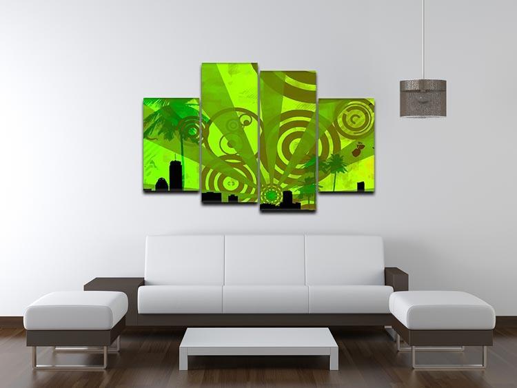 Green Urban Abstract 4 Split Panel Canvas - Canvas Art Rocks - 3