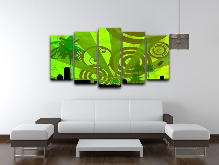 Green Urban Abstract 5 Split Panel Canvas - Canvas Art Rocks - 3