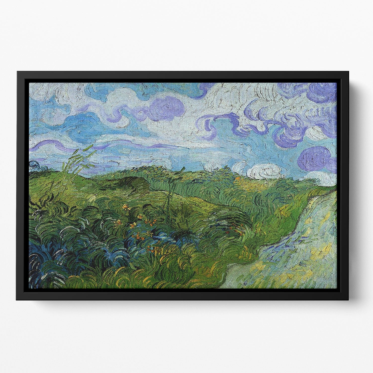 Green Wheat Fields by Van Gogh Floating Framed Canvas