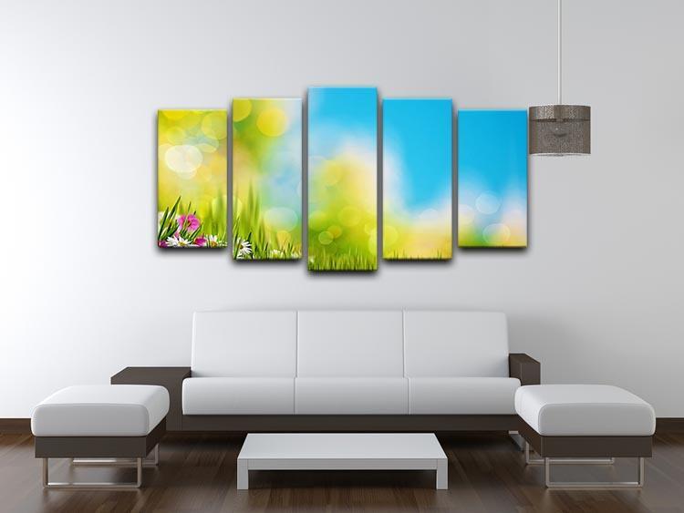 Green foliage under bright summer sun 5 Split Panel Canvas  - Canvas Art Rocks - 3