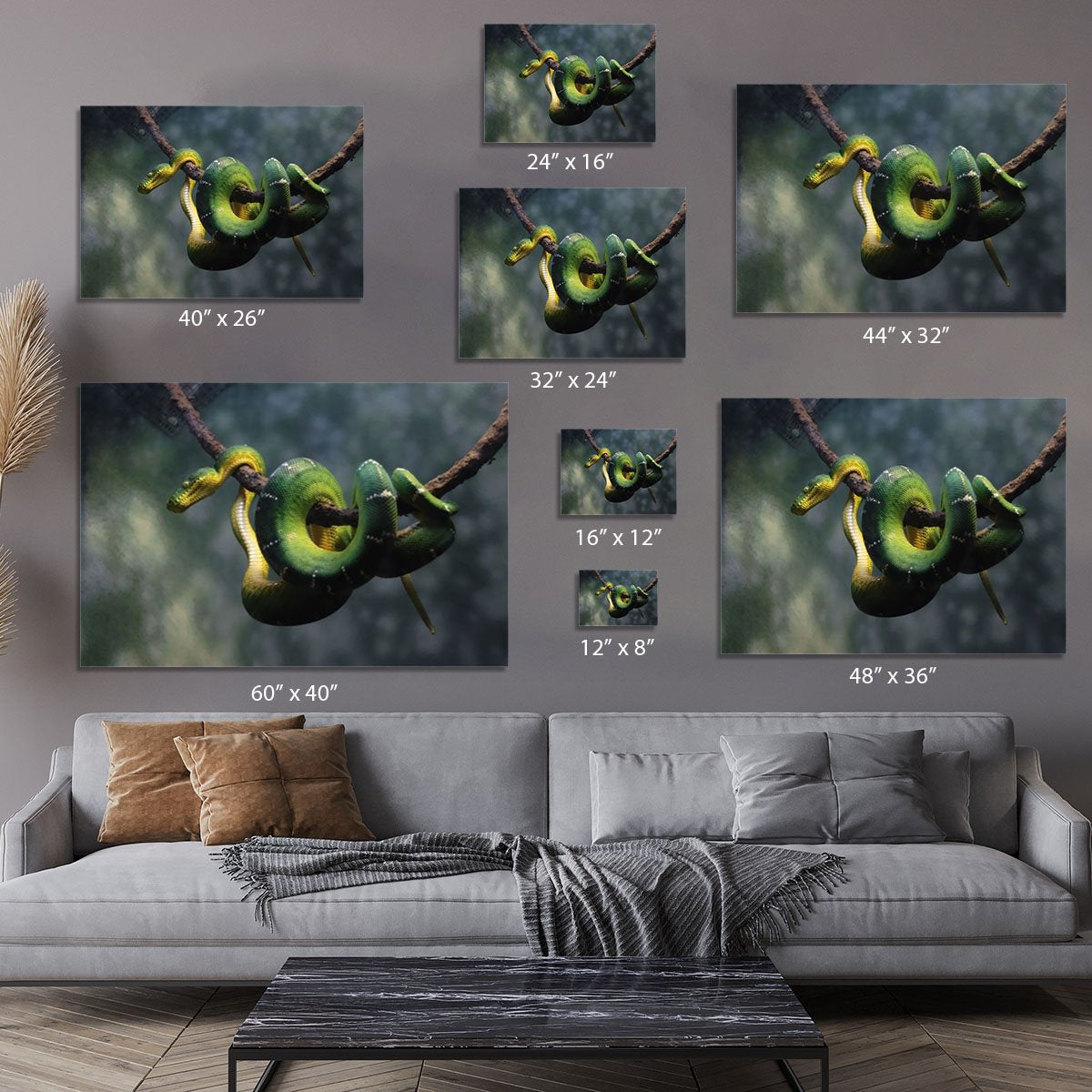 Green snake hangs on branch Canvas Print or Poster