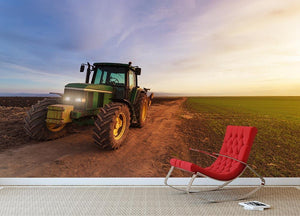Green tractor Wall Mural Wallpaper - Canvas Art Rocks - 2