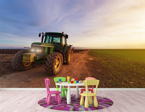 Green tractor Wall Mural Wallpaper - Canvas Art Rocks - 3