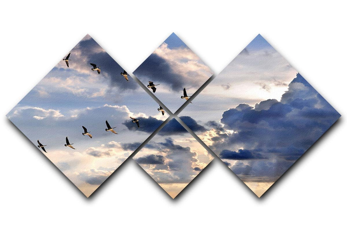 Group of Canadian geese flying in V-formation 4 Square Multi Panel Canvas - Canvas Art Rocks - 1