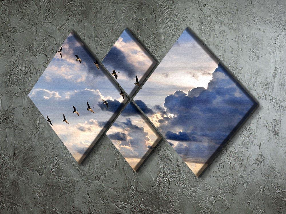 Group of Canadian geese flying in V-formation 4 Square Multi Panel Canvas - Canvas Art Rocks - 2