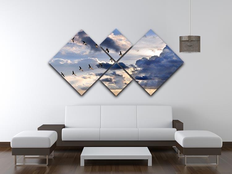 Group of Canadian geese flying in V-formation 4 Square Multi Panel Canvas - Canvas Art Rocks - 3
